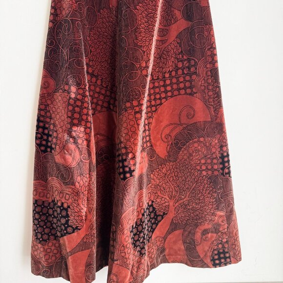 Vintage 70s Velvet Floral Paisley Geometric Print A line Skirt S - Picture 2 of 5